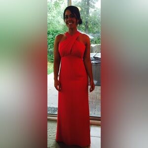 Elegant Coral Halter Dress